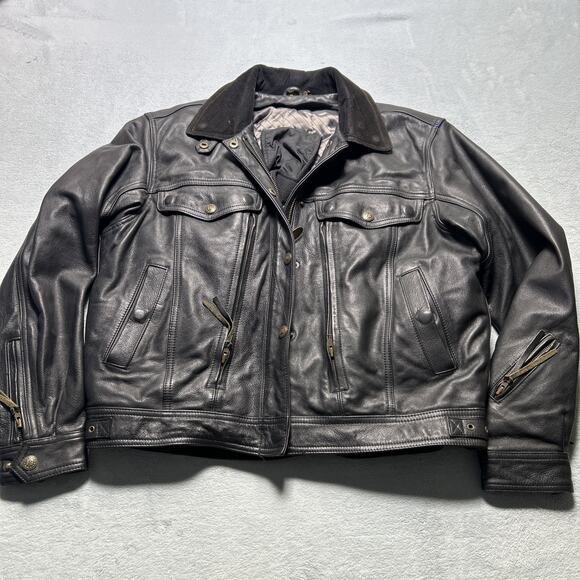Heavyweight Black Cal Leathers Jacket Womens XL 24x23 LAPD First Gear Motorcycle - Picture 1 of 16